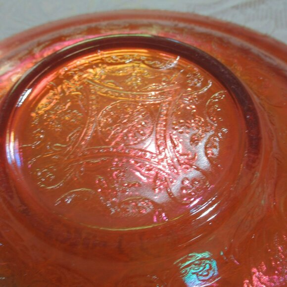 Federal Glass Madrid Marigold Carnival Glass 11" Console Bowl Embossed Floral - Picture 8 of 12